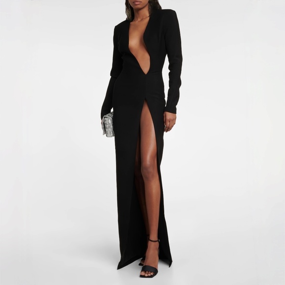 MONOT Black Plunging V-Neck Dress Evening Gown US8 - Picture 3 of 16